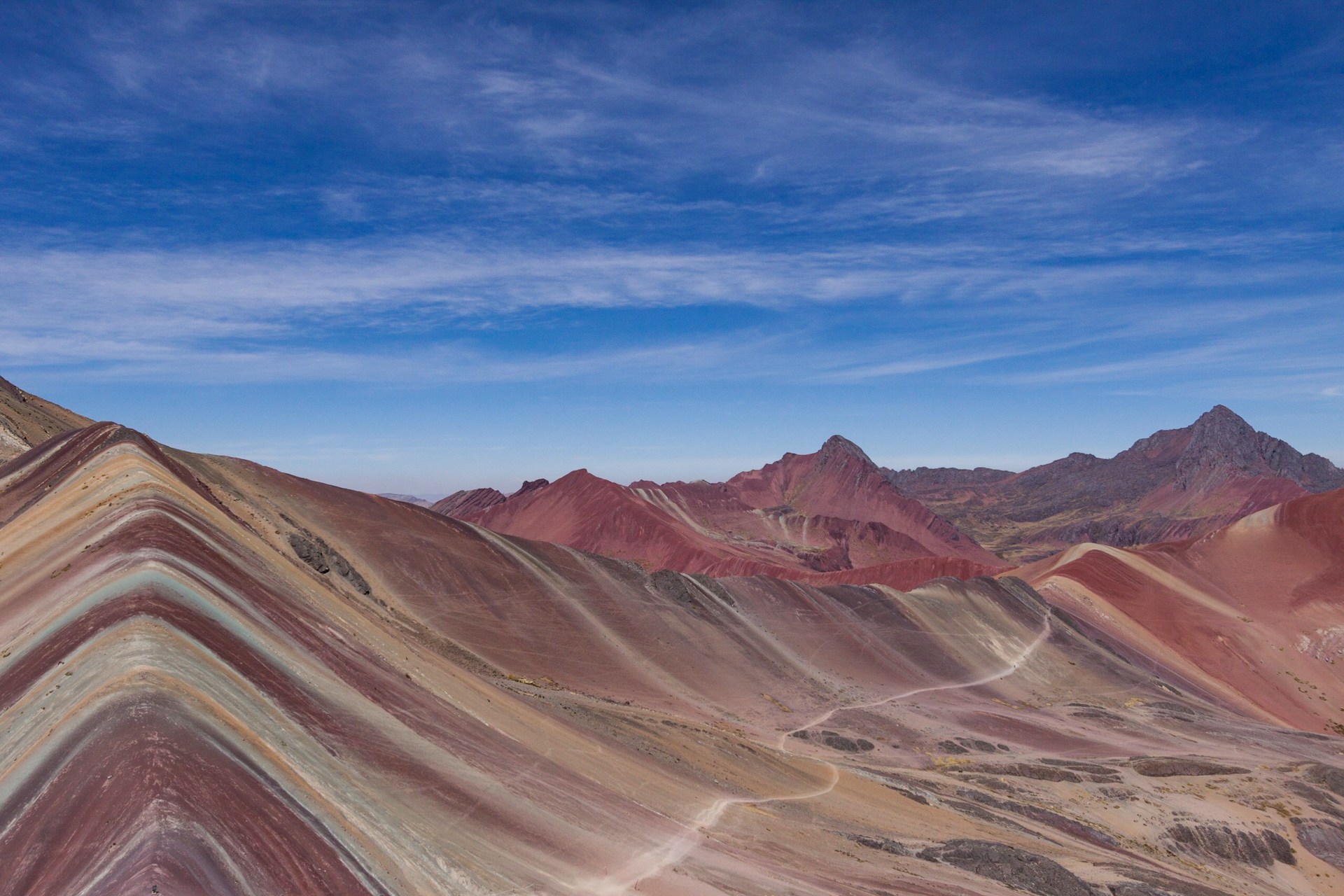 High Andean landscape at altitude in Peru — snow-capped peaks and open puna grassland similar to the Rainbow Mountain approach, Cusco