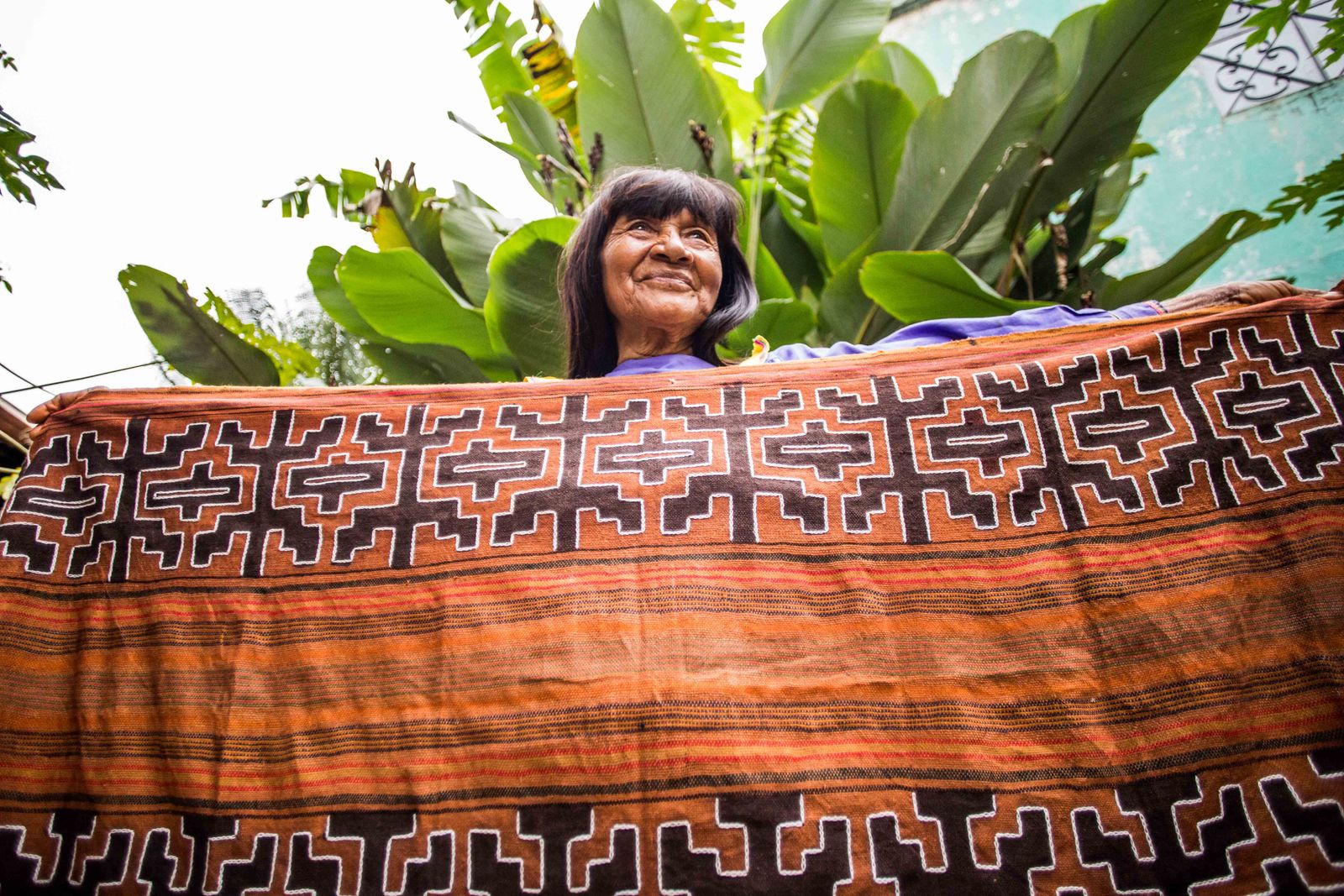 Shipibo-Conibo kené geometric textile pattern, traditionally linked to icaros and ayahuasca visions