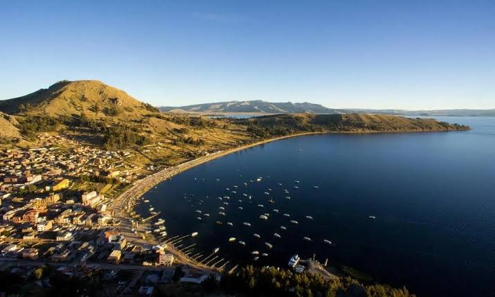 Puno city on the shore of Lake Titicaca, Peru