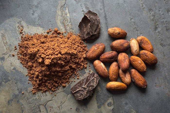 An open cacao pod showing the white, sweet-tart pulp surrounding the beans, Peruvian Amazon