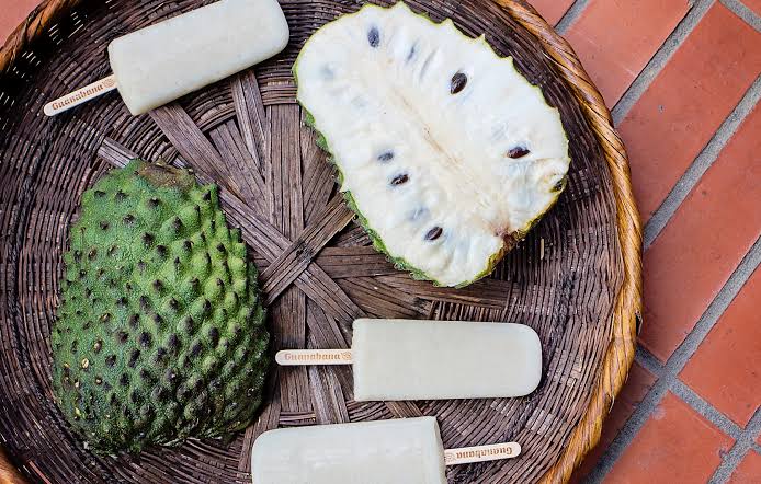 Guanábana, or soursop, a large spiky-skinned Amazon fruit with soft white pulp, Peru