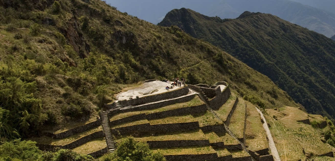Sayacmarca perched on a ridge along the Inca Trail, Cusco Peru